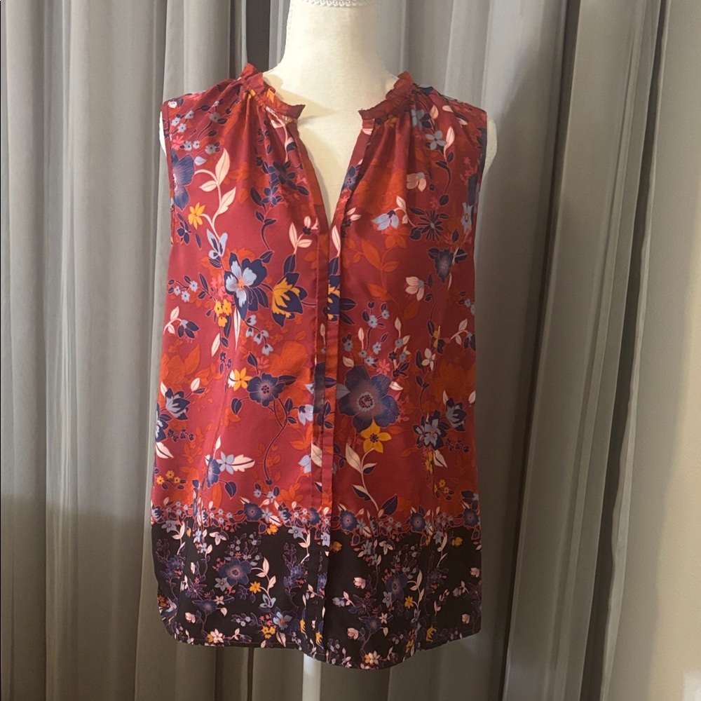 41 Hawthorn Sleeveless Floral Blouse Size L Red Purple Lightweight Work Top